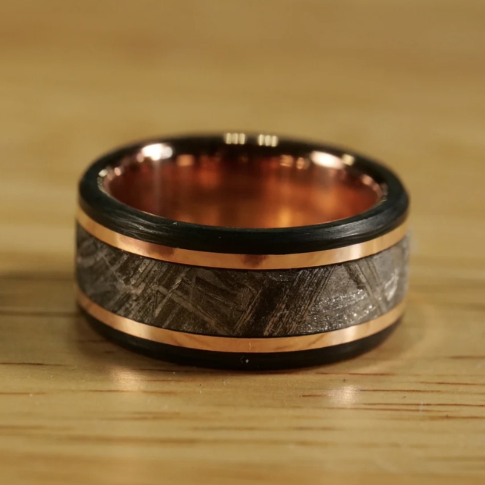 Men's meteorite rose gold wedding ring